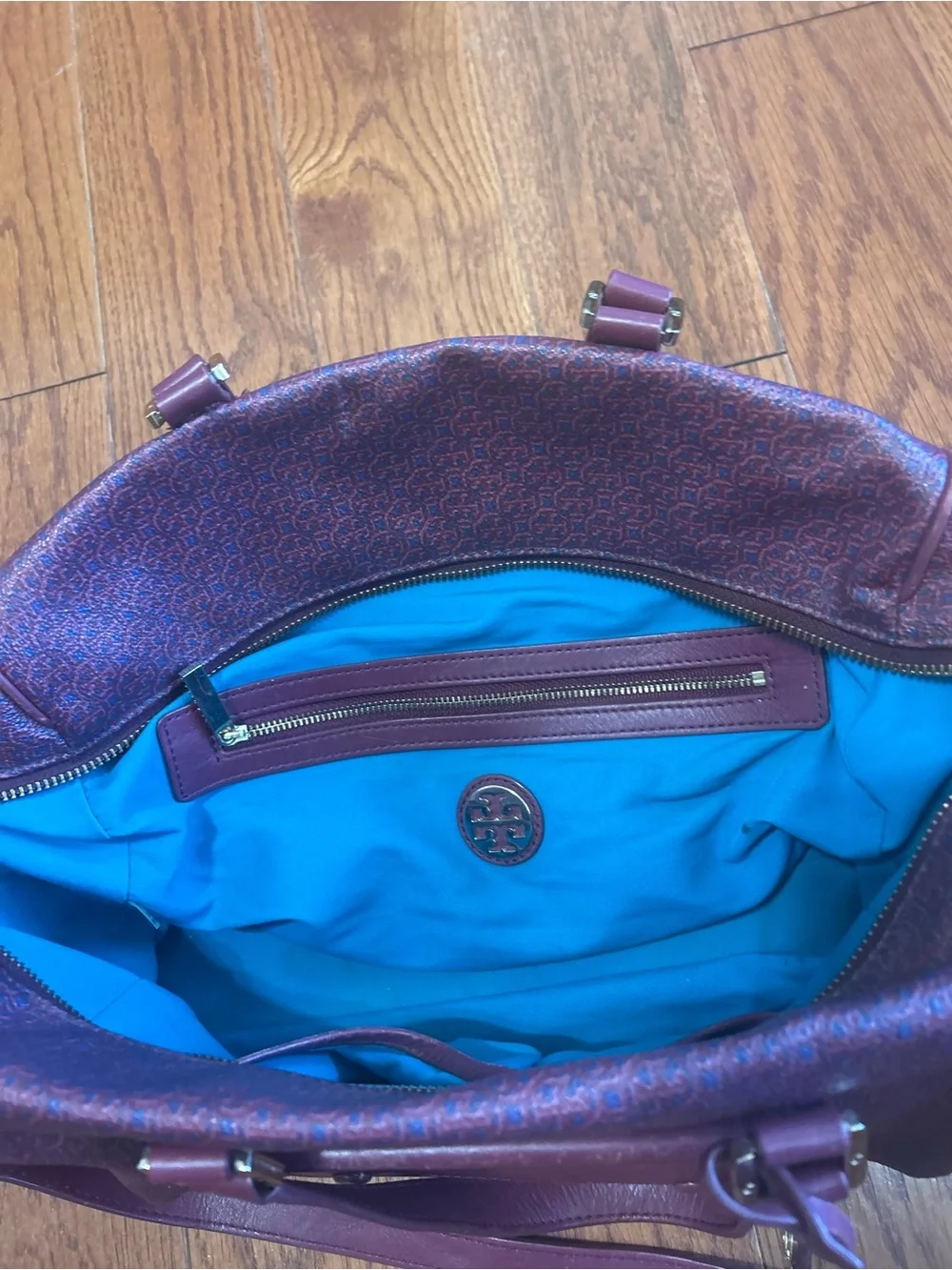 Tory Burch Vintage Plum Leather Convertible Satchel with Crossbody Strap